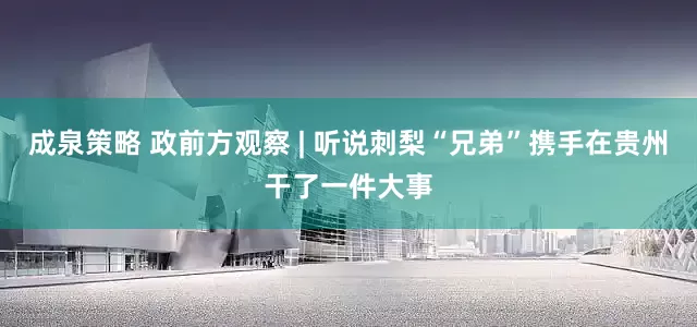成泉策略 政前方观察 | 听说刺梨“兄弟”携手在贵州干了一件大事
